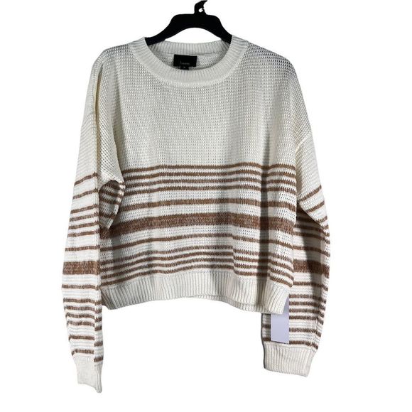 LUMINERE Womens Sz M Striped Sweater Cream and Tan NWT - Picture 1 of 9